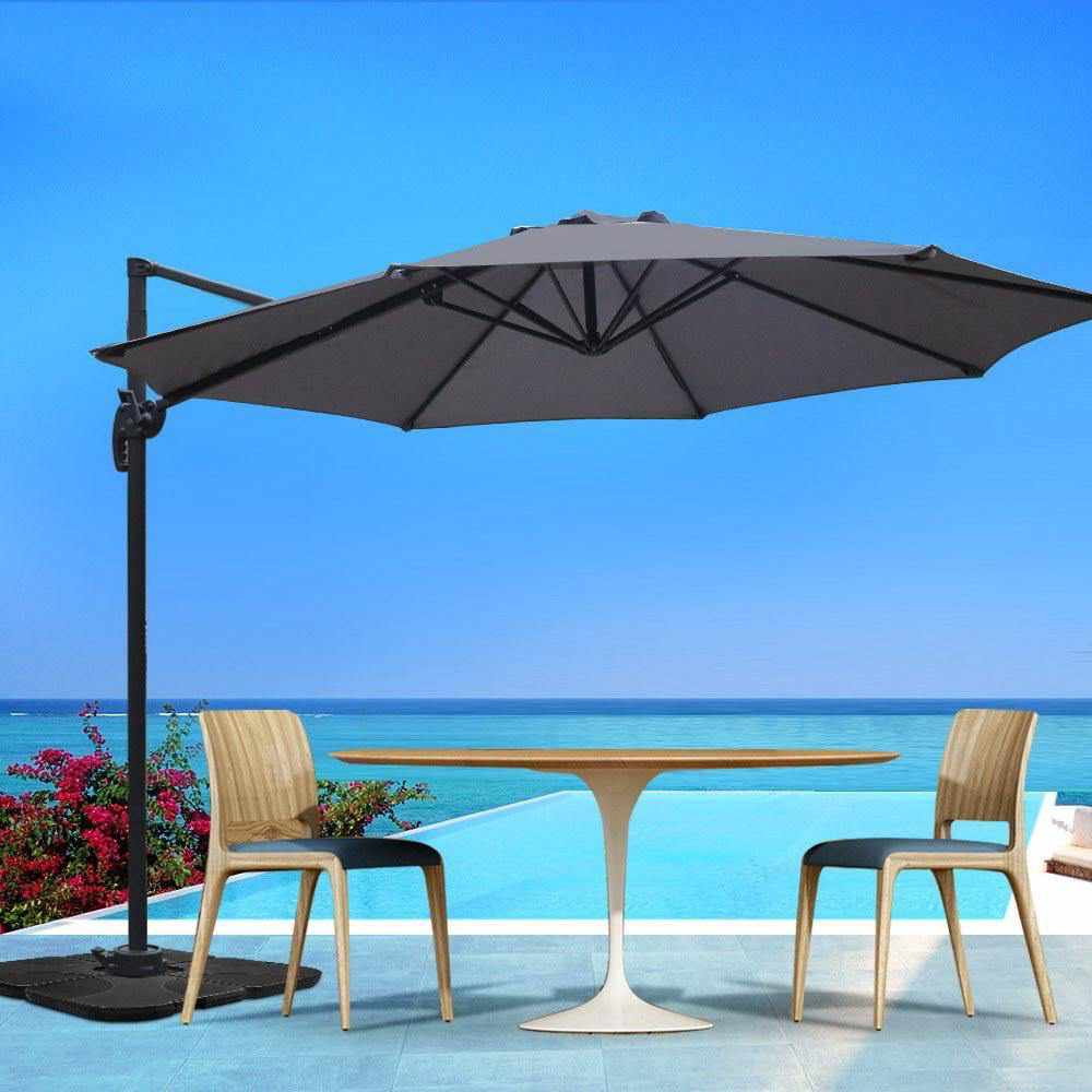 Instahut Outdoor Umbrella 3M Roma Cantilever Beach Furniture Garden 360 Degree Charcoal - Outdoorium