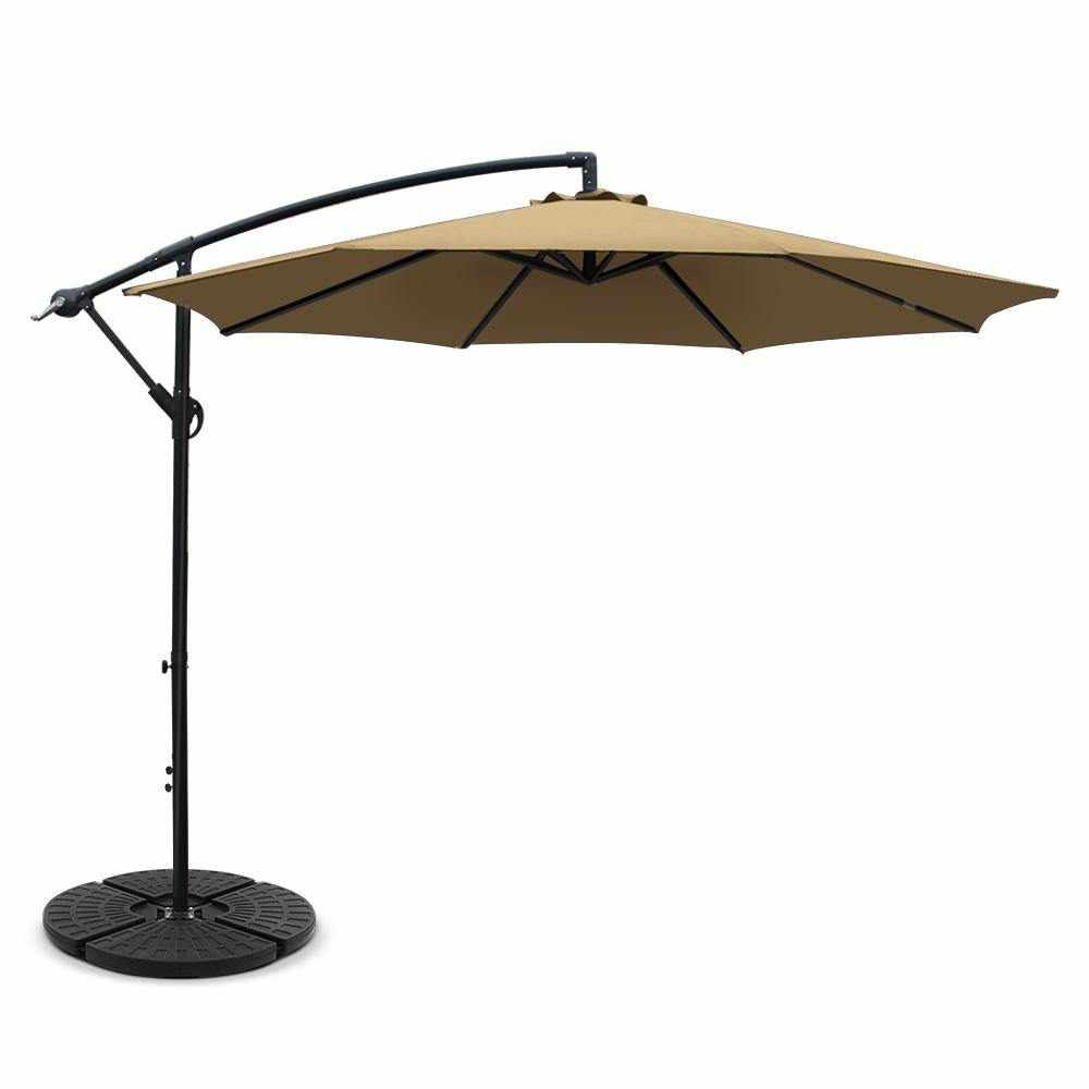 Instahut 3M Umbrella with 48x48cm Base Outdoor Umbrellas Cantilever Sun Beach Garden Patio Beige - Outdoorium