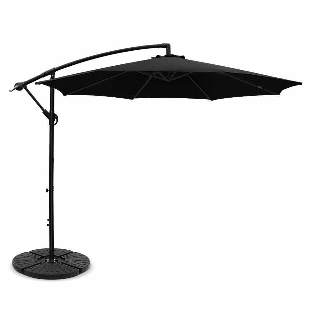 Instahut 3M Umbrella with 48x48cm Base Outdoor Umbrellas Cantilever Sun Beach Garden Patio Black - Outdoorium