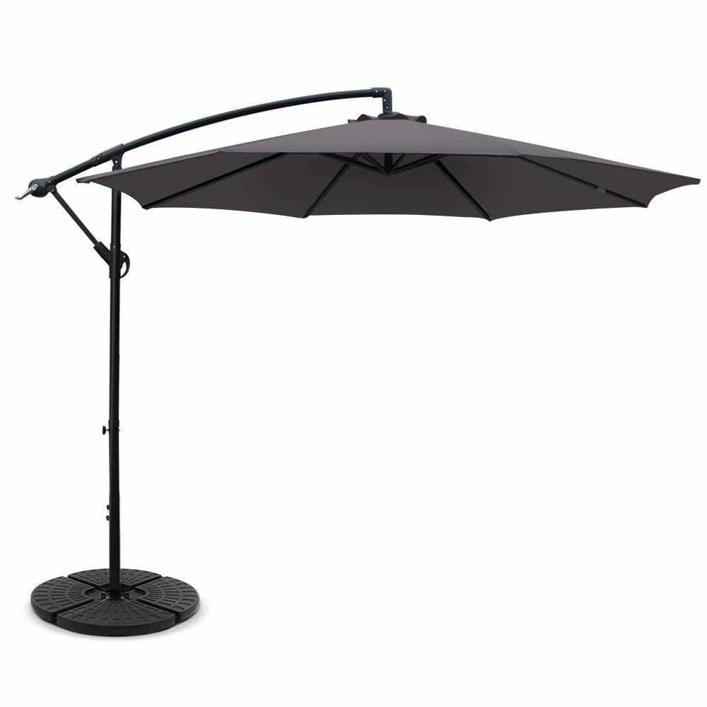 Instahut 3M Umbrella with 48x48cm Base Outdoor Umbrellas Cantilever Sun Beach Garden Patio Charcoal - Outdoorium