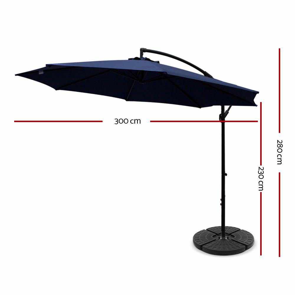 Instahut 3M Umbrella with 48x48cm Base Outdoor Umbrellas Cantilever Sun Beach Garden Patio Navy - Outdoorium