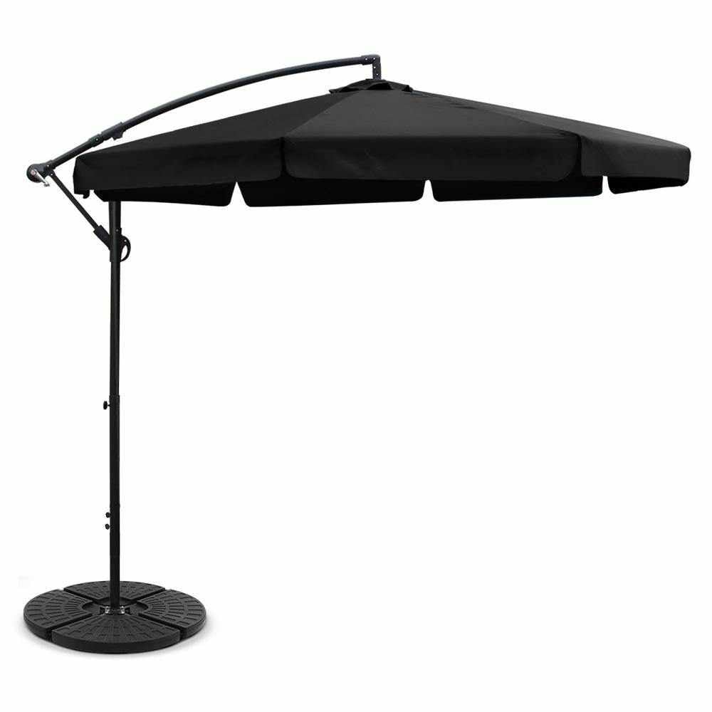 Instahut 3M Umbrella with 48x48cm Base Outdoor Umbrellas Cantilever Sun Beach UV Black - Outdoorium