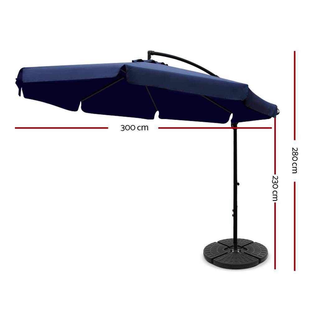 Instahut 3M Umbrella with 48x48cm Base Outdoor Umbrellas Cantilever Sun Beach UV Navy - Outdoorium