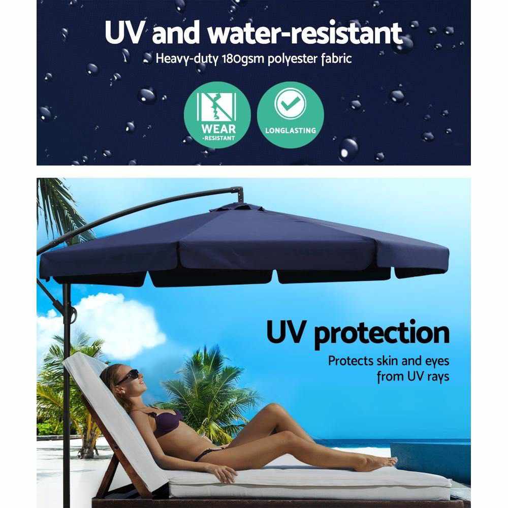 Instahut 3M Umbrella with 48x48cm Base Outdoor Umbrellas Cantilever Sun Beach UV Navy - Outdoorium