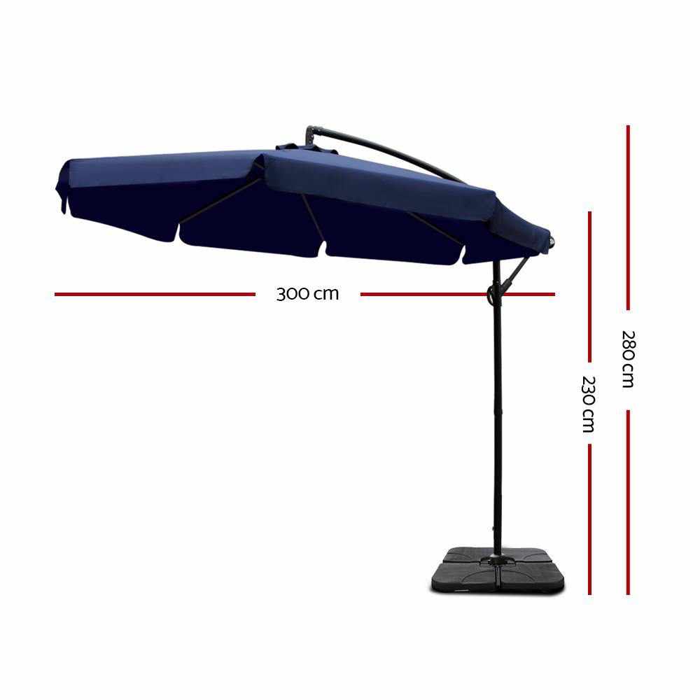 Instahut 3M Umbrella with 50x50cm Base Outdoor Umbrellas Cantilever Patio Sun Beach UV Navy - Outdoorium