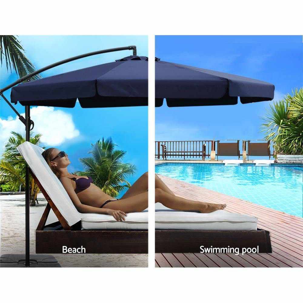 Instahut 3M Umbrella with 50x50cm Base Outdoor Umbrellas Cantilever Patio Sun Beach UV Navy - Outdoorium
