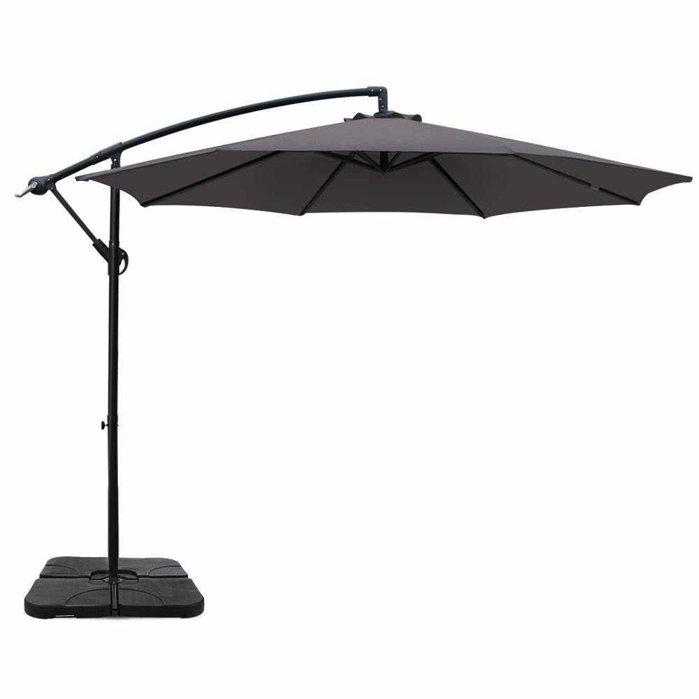 Instahut 3M Umbrella with 50x50cm Base Outdoor Umbrellas Cantilever Sun Stand UV Garden Charcoal - Outdoorium