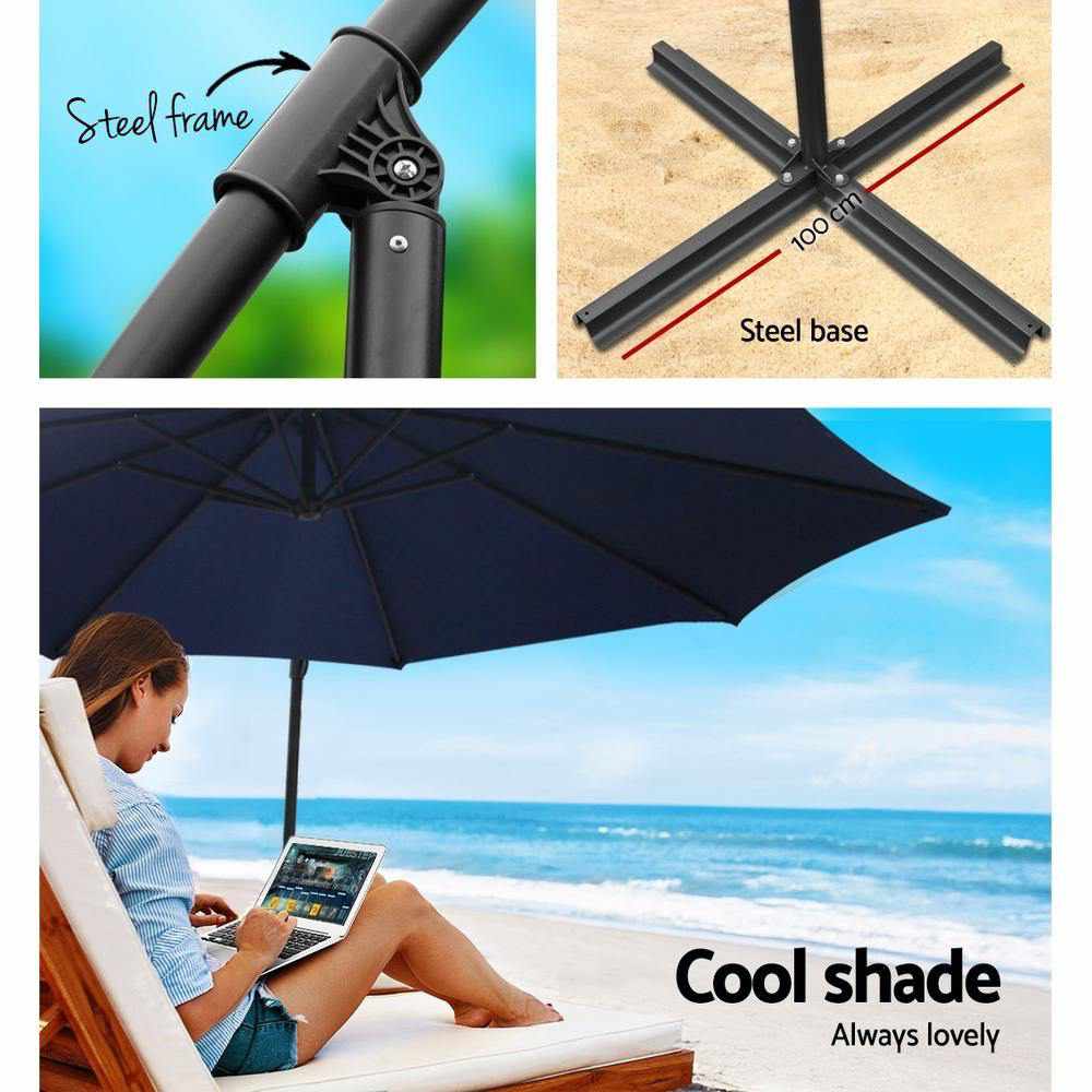Instahut 3M Umbrella with 50x50cm Base Outdoor Umbrellas Cantilever Sun Stand UV Garden Navy - Outdoorium
