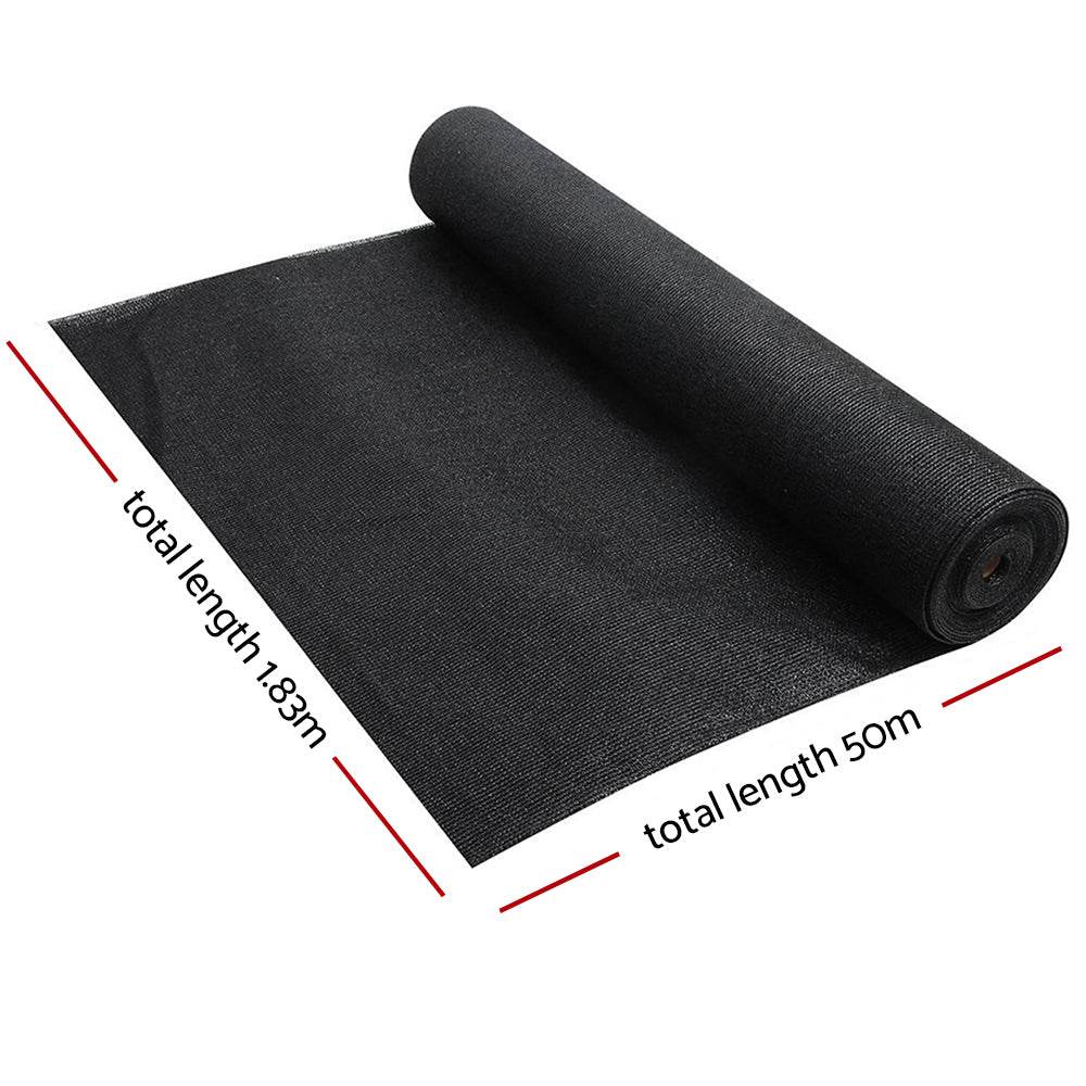 Instahut 50% Shade Cloth 1.83x50m Shadecloth Sail Heavy Duty Black - Outdoorium