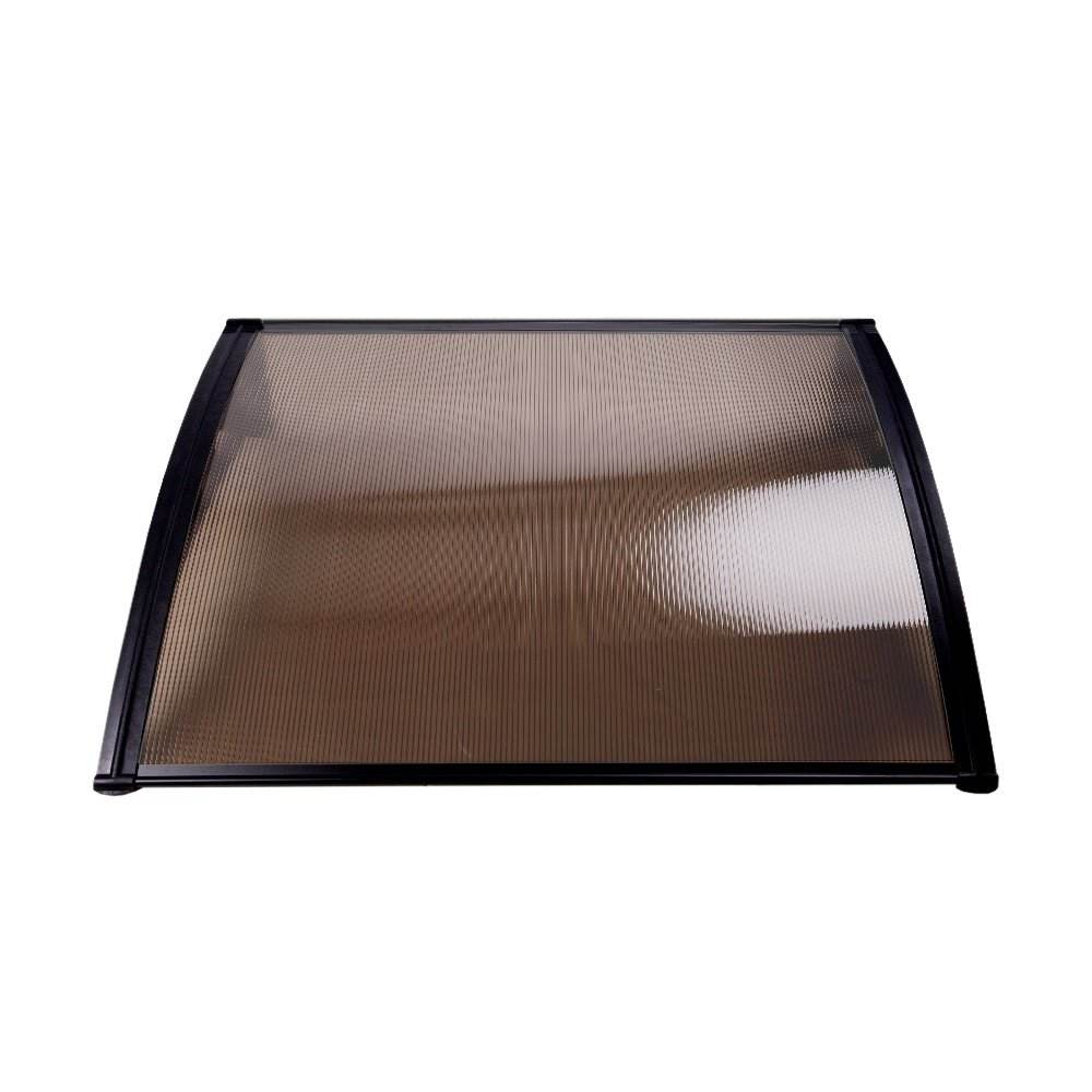 Instahut Window Awning Door Canopy 1m x 2m Brown Hollow Sheet Plastic Frame - Outdoorium