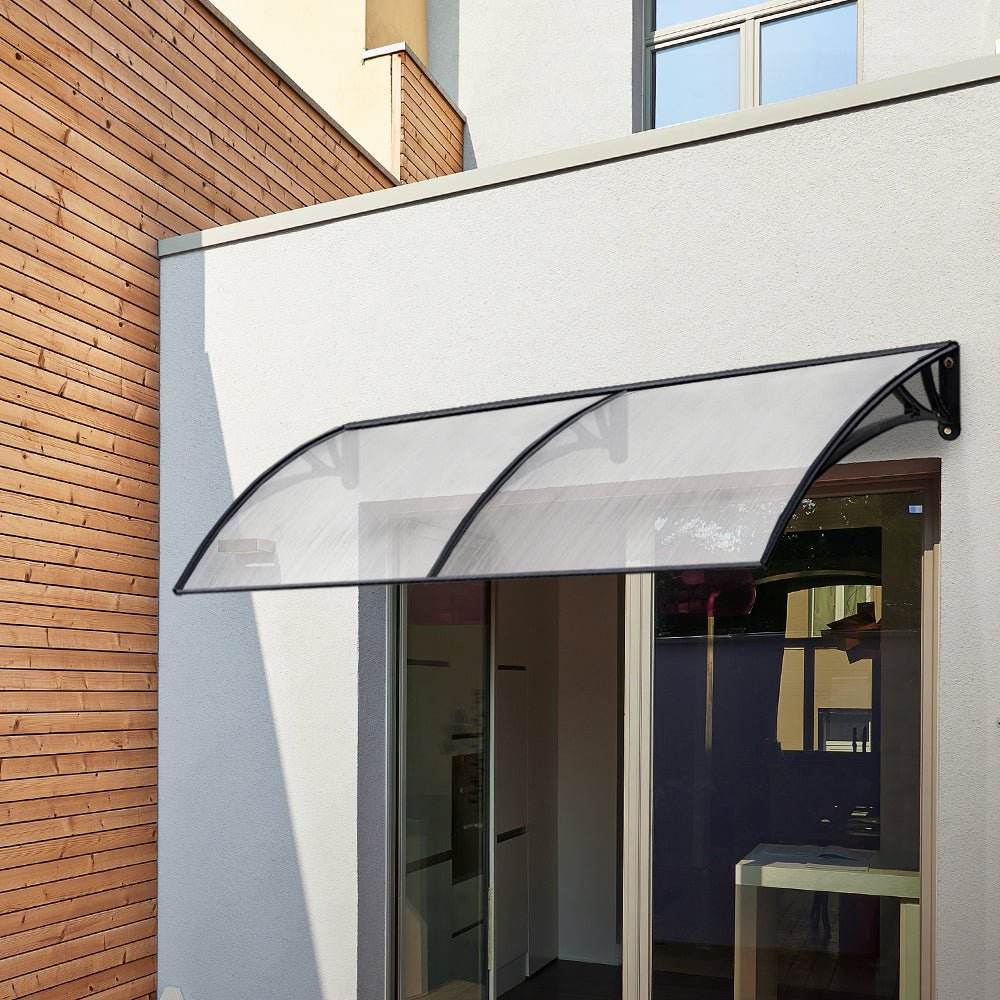 Instahut Window Door Awning Canopy 1mx2m Transparent Sheet Black Plastic Frame | Outdoorium
