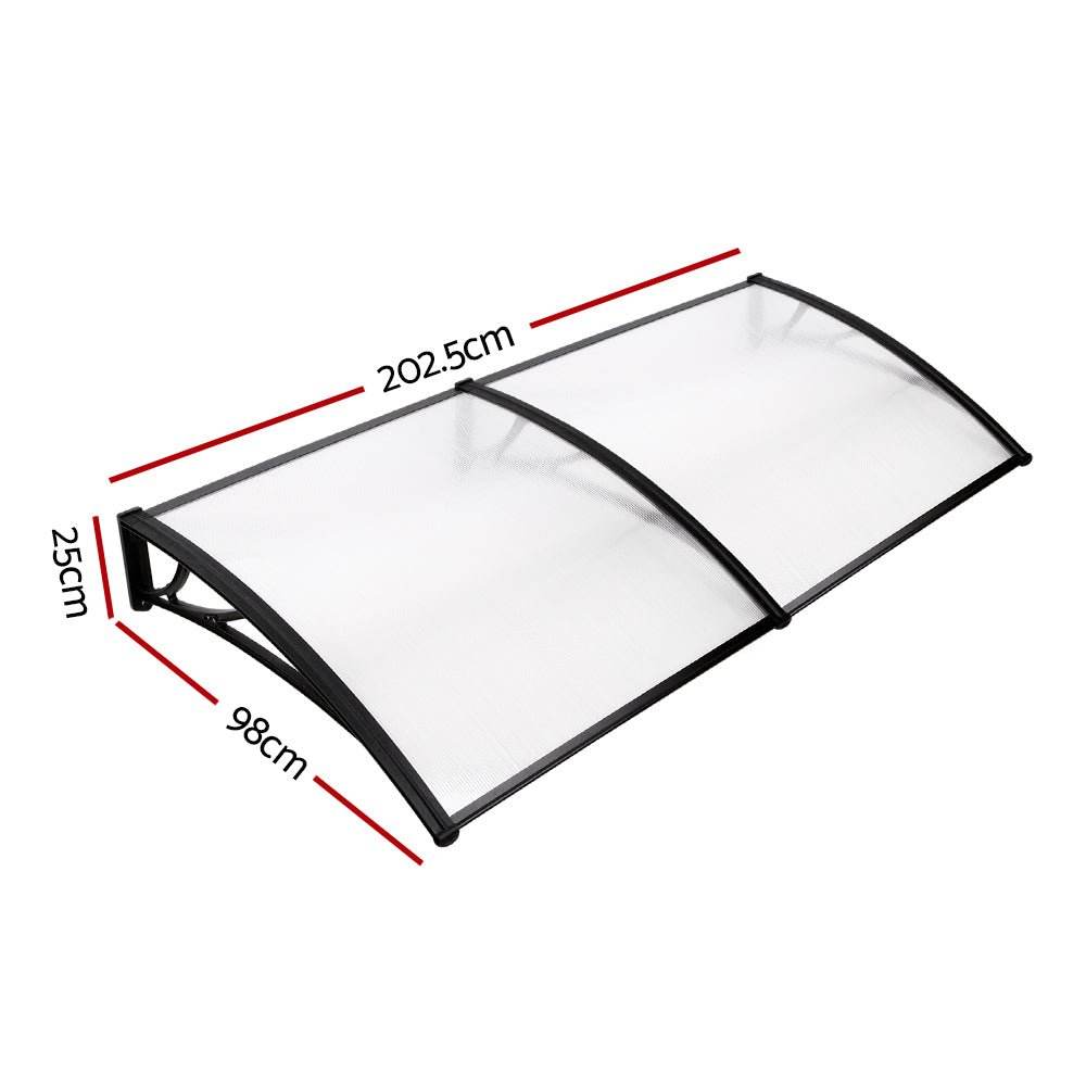 Instahut Window Door Awning Canopy 1mx2m Transparent Sheet Black Plastic Frame | Outdoorium