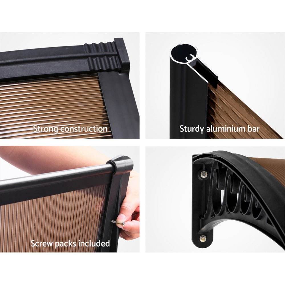 Instahut Window Door Awning 1mx3m Brown Hollow Sheet Plastic Frame - Outdoorium