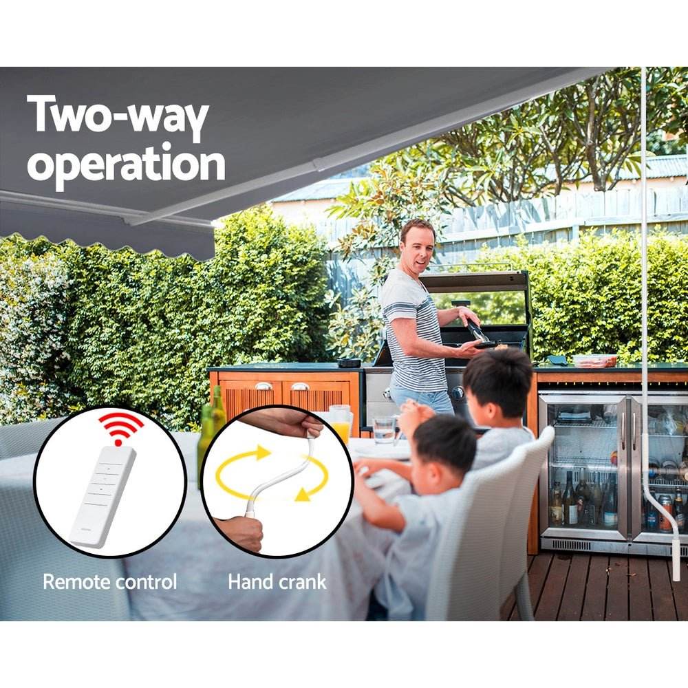 Instahut Retractable Folding Arm Awning Motorised Sunshade 4Mx2.5M Pearl Grey - Outdoorium