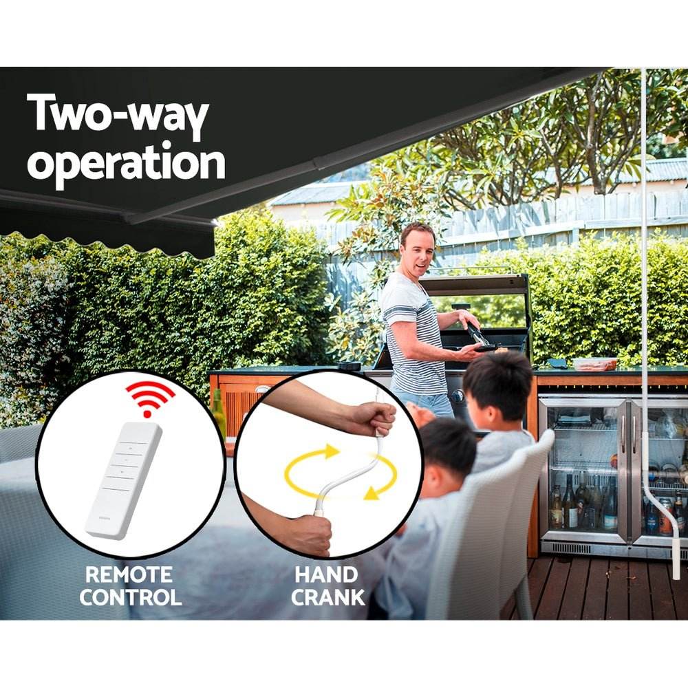 Instahut Retractable Folding Arm Awning Motorised Sunshade 3Mx2.5M Grey | Outdoorium