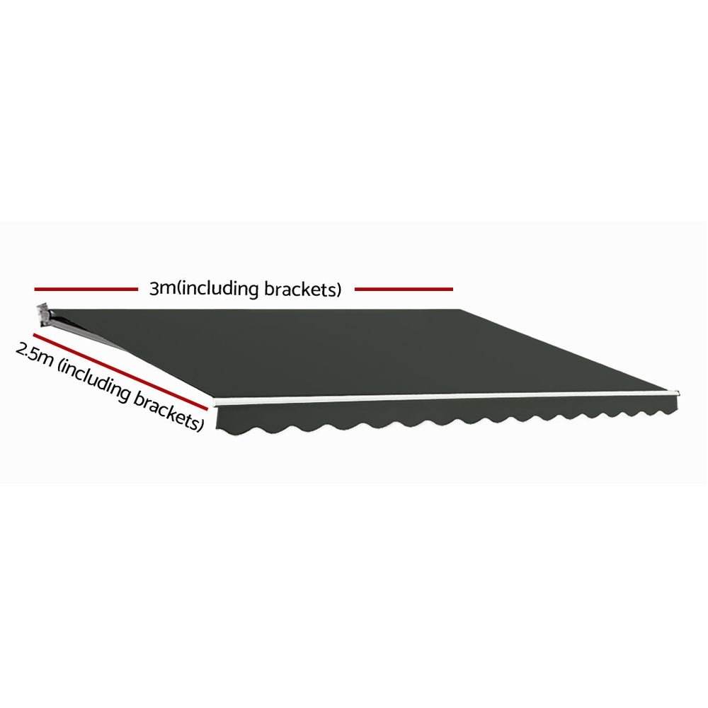Instahut Retractable Folding Arm Awning Motorised Sunshade 3Mx2.5M Grey | Outdoorium