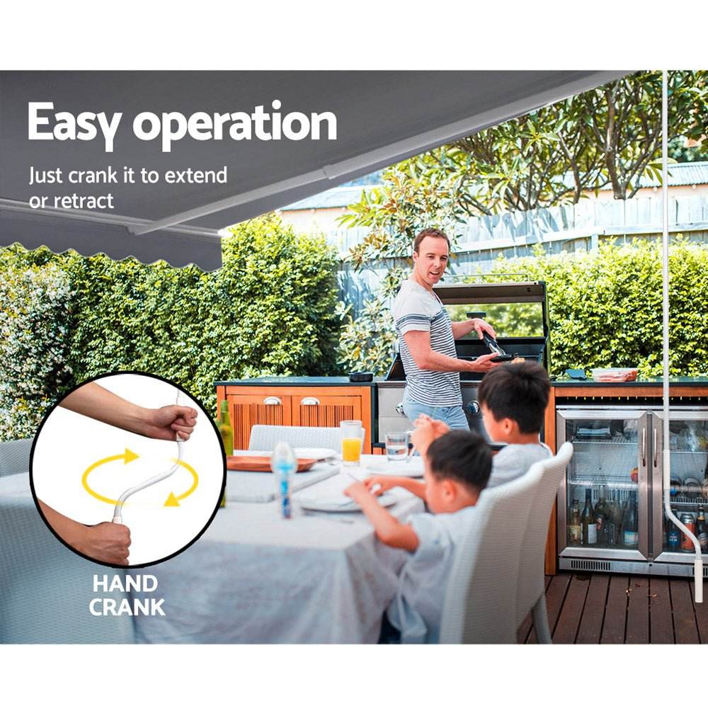 Instahut Retractable Folding Arm Awning Manual Sunshade 4Mx2.5M Pearl Grey | Outdoorium