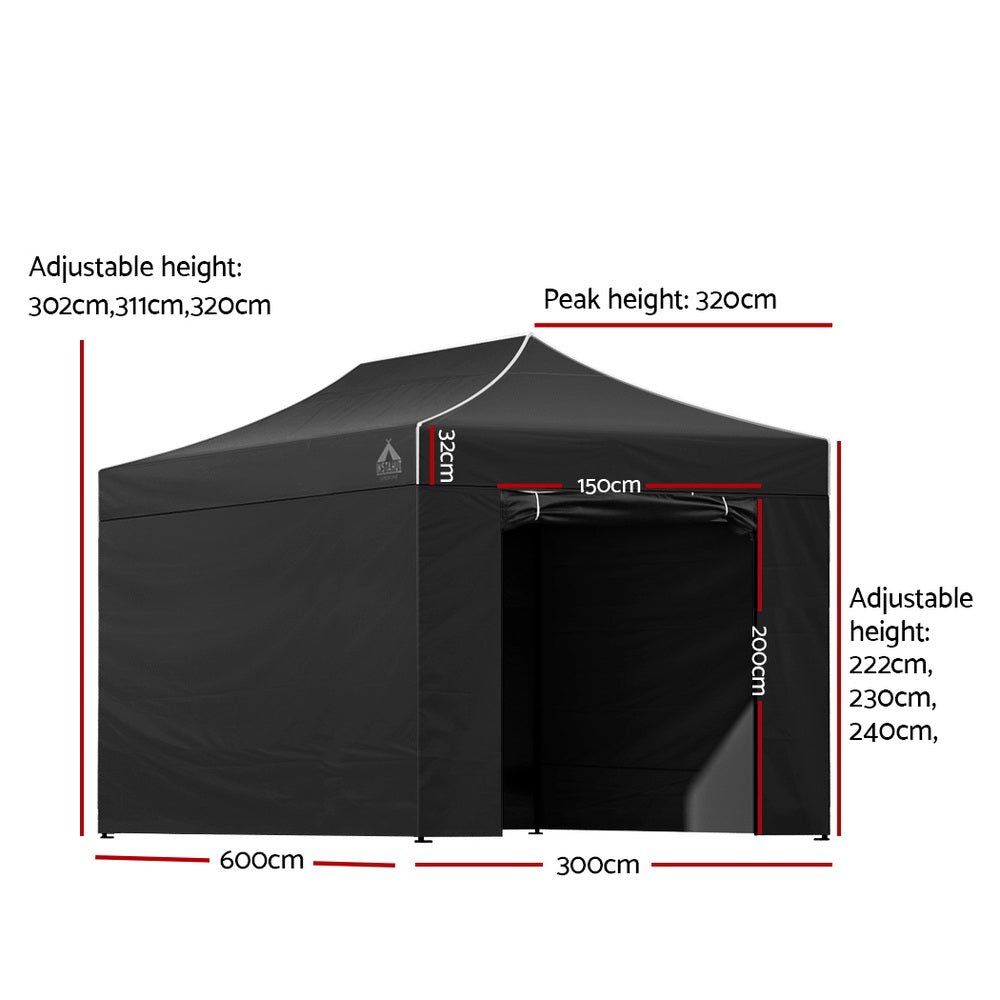 Instahut Gazebo 3x6 Pop Up Marquee Folding Tent Wedding Gazebos Camping Outdoor Shade Canopy Black - Outdoorium