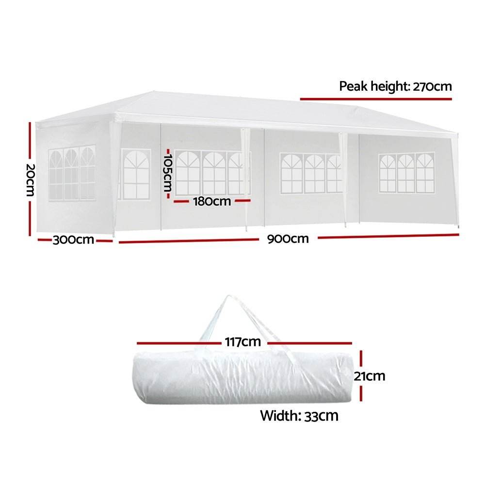Instahut Gazebo 3x9 Outdoor Marquee Party Wedding Outdoor Tent Canopy Camping - Outdoorium