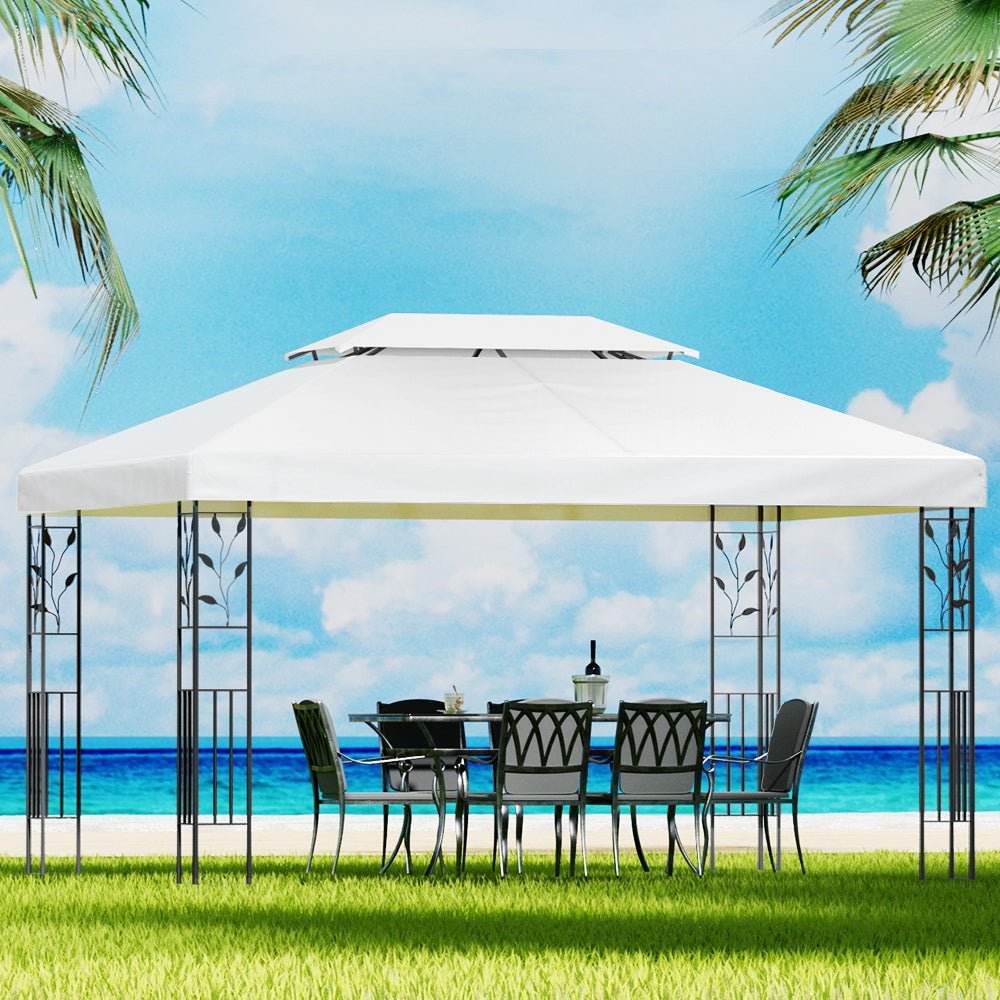 Instahut Gazebo 4x3m Party Marquee Outdoor Wedding Event Tent Iron Art White - Outdoorium