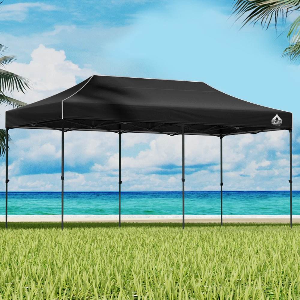 Instahut Gazebo Pop Up Marquee 3x6 Folding Outdoor 500D Tent Base Pod Black - Outdoorium