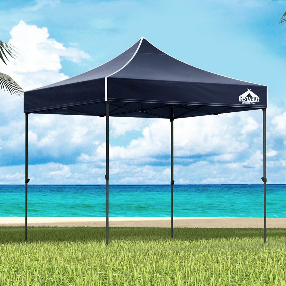 Instahut Gazebo Pop Up 3x3m w/Base Podx4 Marquee Folding Outdoor Wedding Camping Tent Shade Canopy Navy - Outdoorium