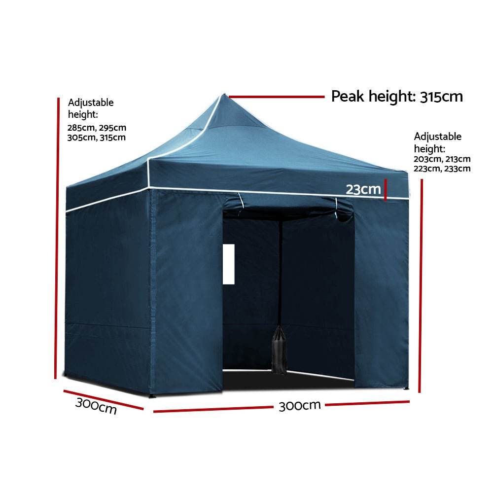 Instahut Gazebo 3x3 Pop Up Marquee Folding Wedding Tent Gazebos Camping Outdoor Shade Canopy Navy - Outdoorium