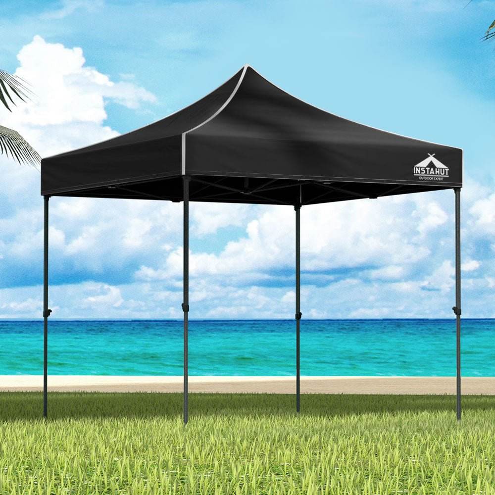 Instahut Gazebo Pop Up Marquee 3x3 Folding 500D Wedding Tent Base Pod Black - Outdoorium