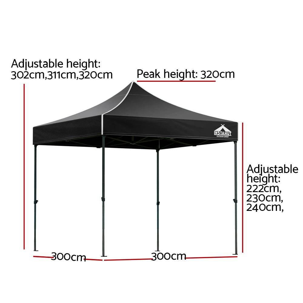 Instahut Gazebo Pop Up Marquee 3x3 Folding 500D Wedding Tent Base Pod Black - Outdoorium
