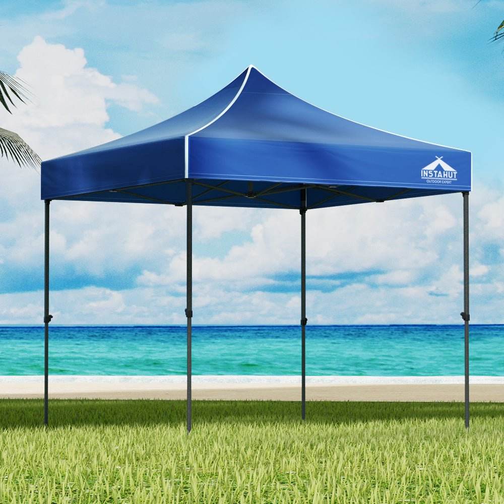 Instahut Gazebo Pop Up 3x3m w/Base Podx4 Marquee Folding Outdoor Wedding Camping Tent Shade Canopy Blue - Outdoorium