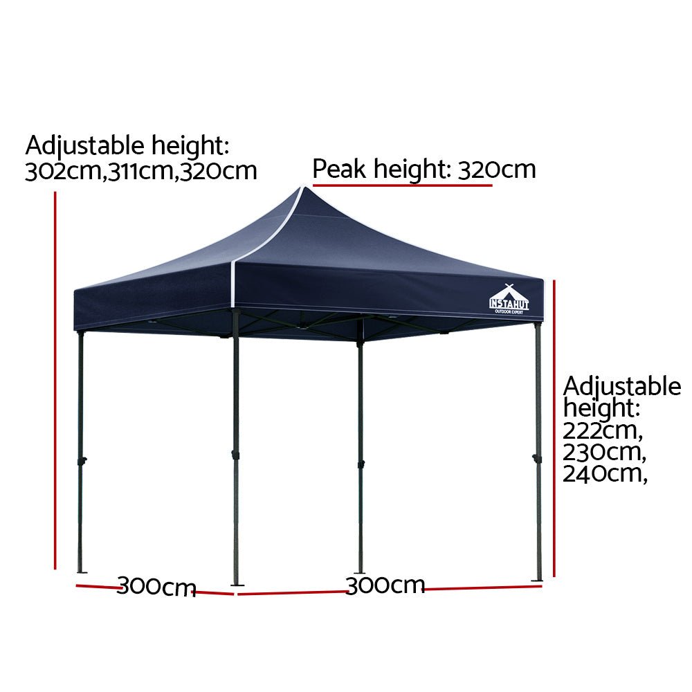 Instahut Gazebo Pop Up Marquee 3x3m Outdoor Tent Folding Gazebos Navy - Outdoorium