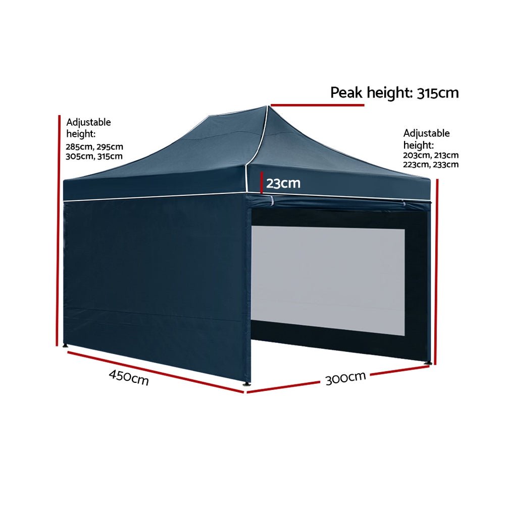 Instahut Gazebo Pop Up Marquee 3x4.5 Folding Wedding Tent Gazebos Shade Navy - Outdoorium