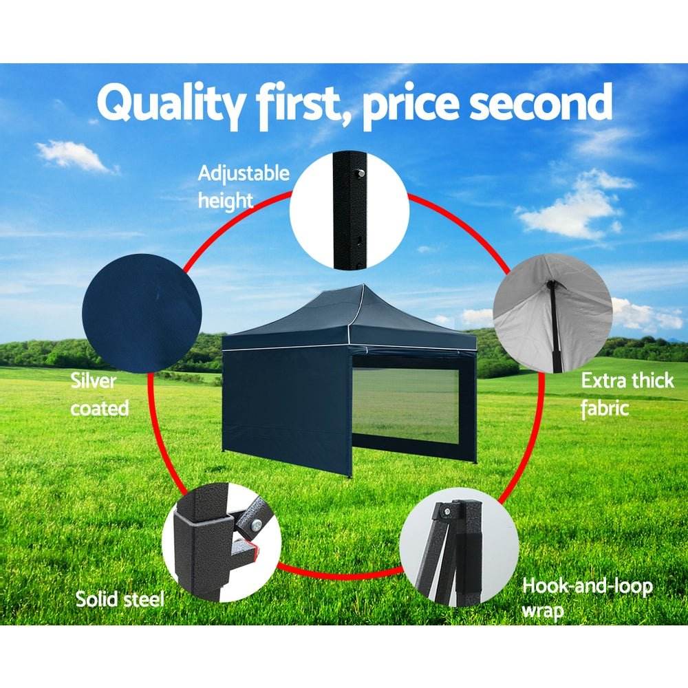 Instahut Gazebo 3x4.5 Pop Up Marquee Folding Wedding Tent Gazebos Camping Outdoor Shade Canopy Navy | Outdoorium