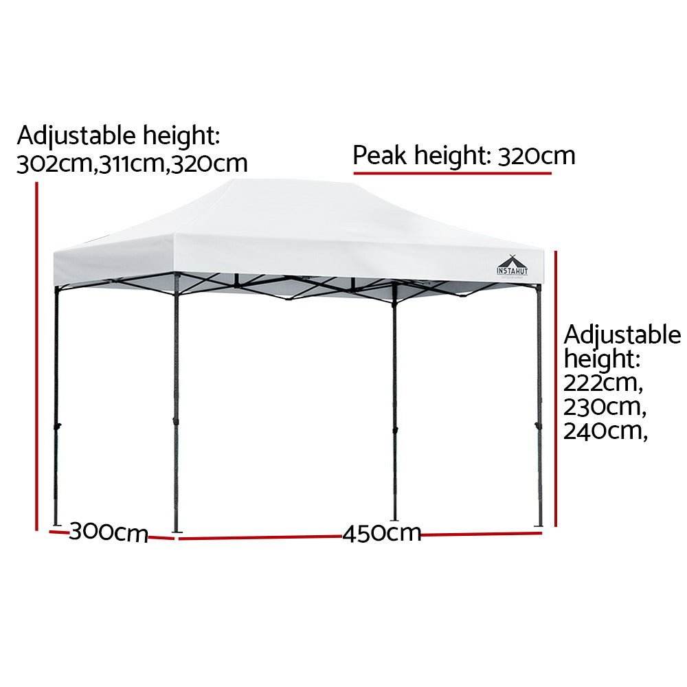Instahut Gazebo Pop Up 3x4.5m w/Base Podx4 Marquee Folding Outdoor Wedding Camping Tent Shade Canopy White - Outdoorium