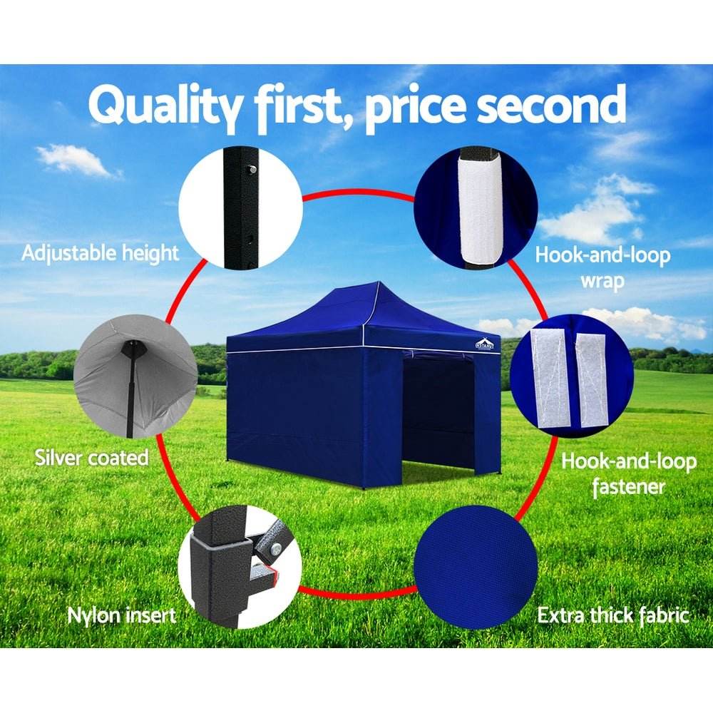 Instahut Gazebo 3x4.5 Pop Up Marquee Folding Tent Wedding Gazebos Camping Outdoor Shade Canopy Blue - Outdoorium