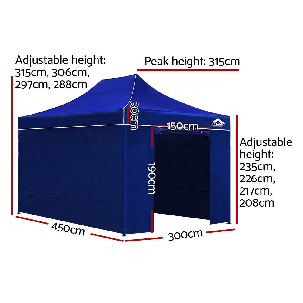 Instahut Gazebo 3x4.5 Pop Up Marquee Folding Tent Wedding Gazebos Camping Outdoor Shade Canopy Blue - Outdoorium
