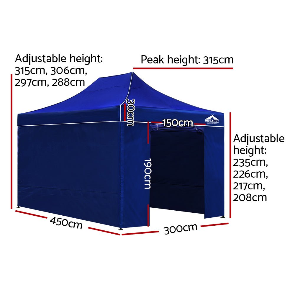 Instahut Gazebo Pop Up Marquee 3x4.5m Folding Wedding Tent Gazebos Shade Blue - Outdoorium