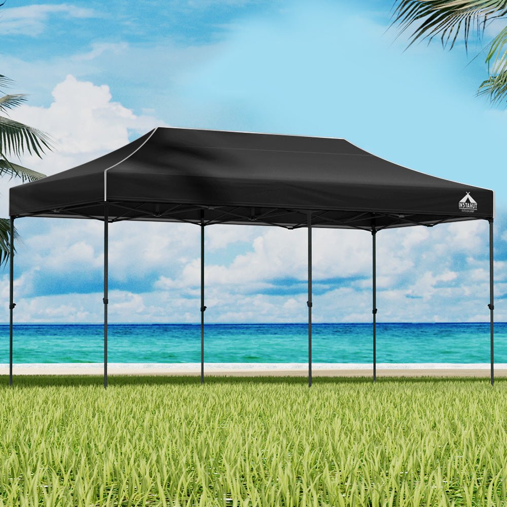 Instahut Gazebo Pop Up Marquee 3x6m Outdoor Tent Folding Wedding Gazebos  Black - Outdoorium