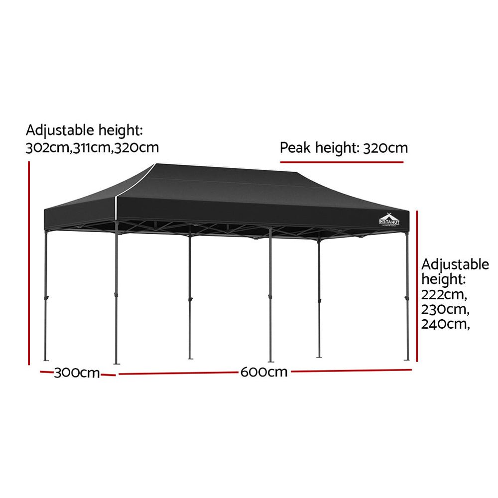 Instahut Gazebo Pop Up Marquee 3x6m Folding Tent Wedding Outdoor Camping Canopy Gazebos Shade Black - Outdoorium