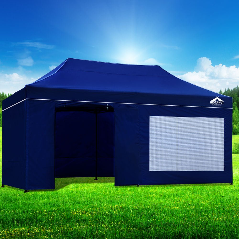 Instahut Gazebo Pop Up Marquee 3x6m Folding Wedding Tent Gazebos Shade Blue - Outdoorium