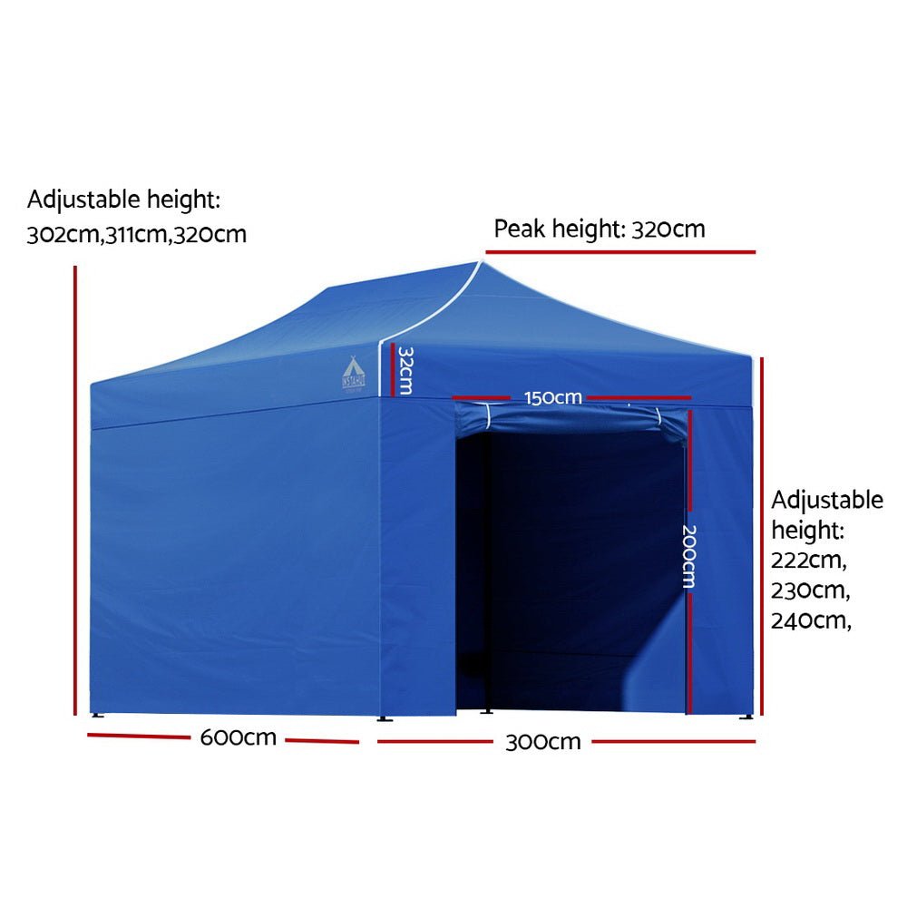 Instahut Gazebo Pop Up Marquee 3x6m Folding Wedding Tent Gazebos Shade Blue - Outdoorium
