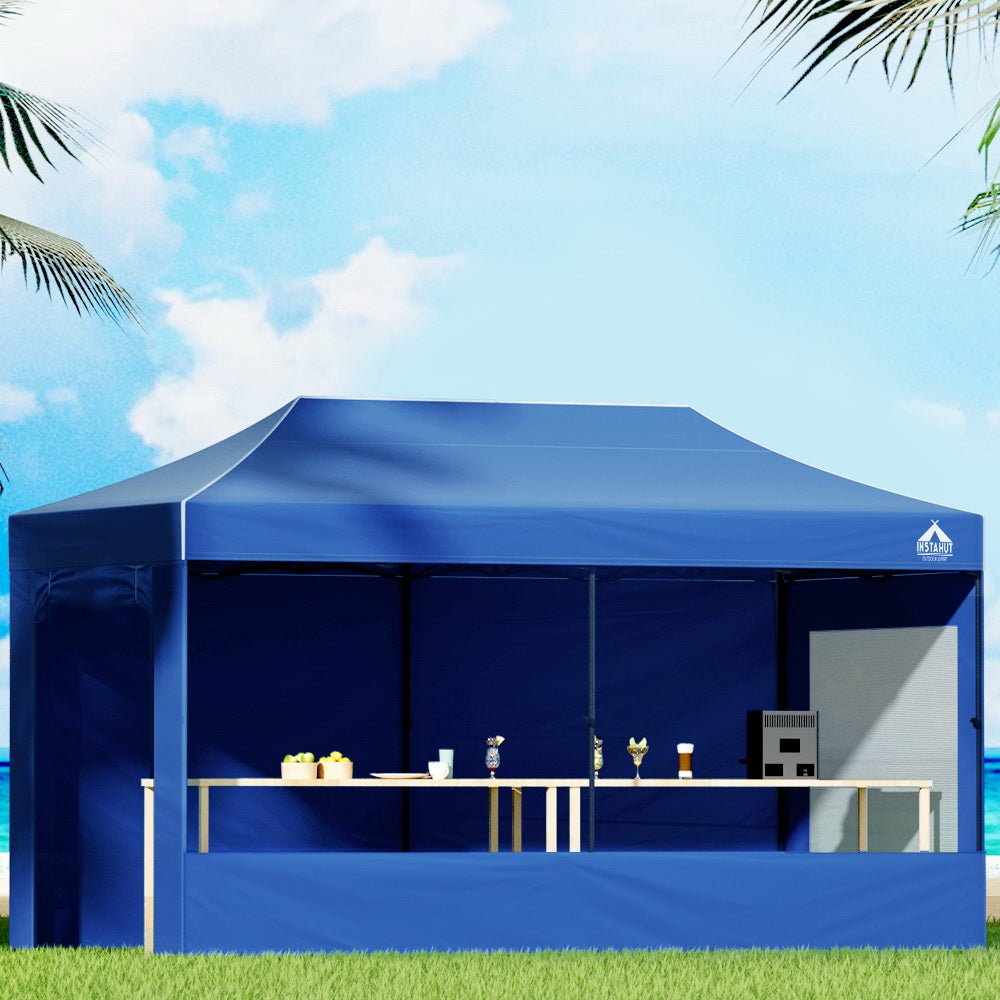 Instahut Gazebo Pop Up Marquee 3x6m Folding Wedding Tent Gazebos Shade Blue - Outdoorium