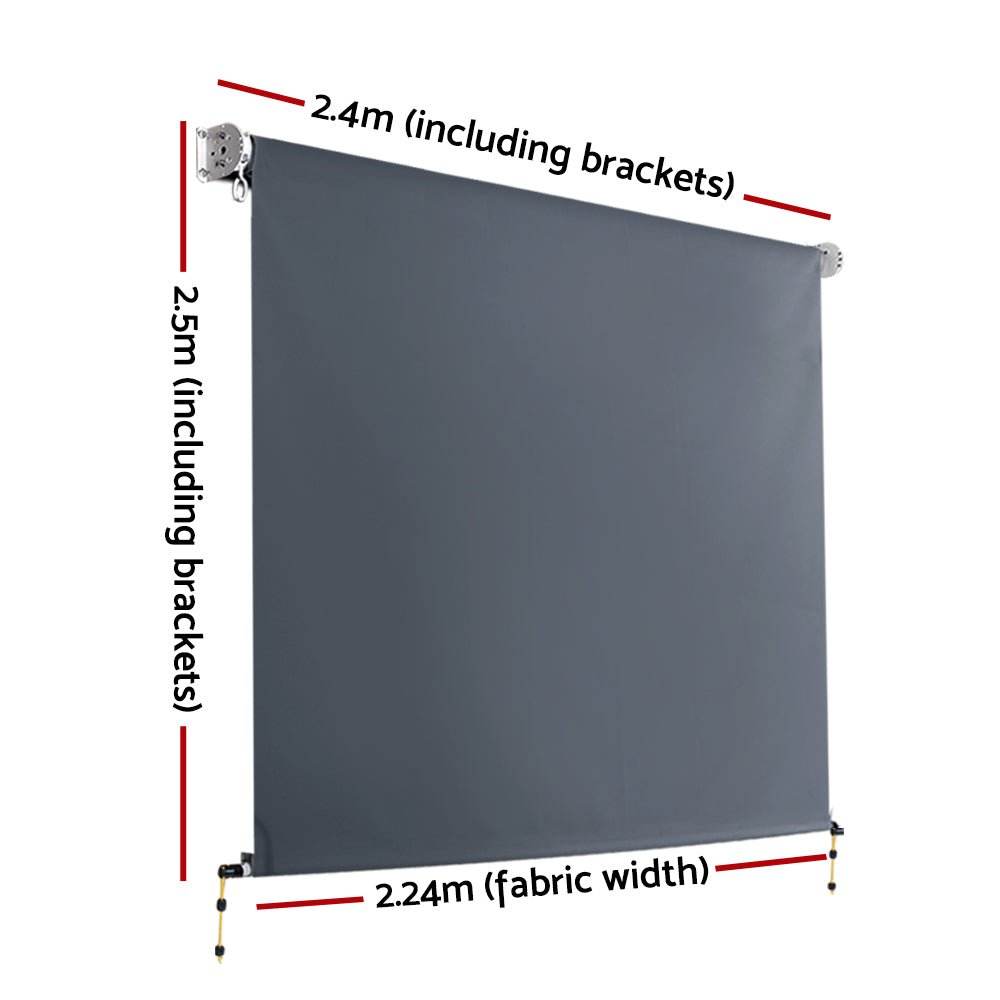 Instahut 2.4X2.5M Outdoor Blinds Awning Roll Down Canopy Retractable Outdoor Blinds Window Shade Grey - Outdoorium