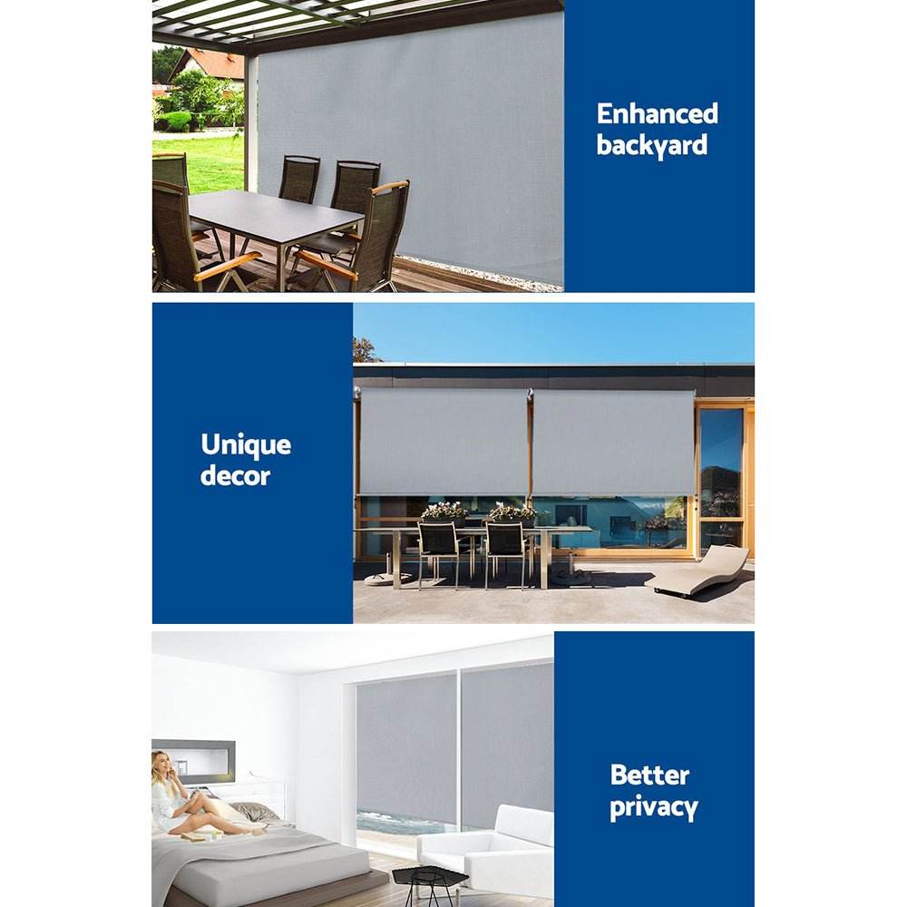 Instahut 3X2.5M Outdoor Blinds Awning Roll Down Screen Fabric Blinds Outdoor Window Shade Grey - Outdoorium