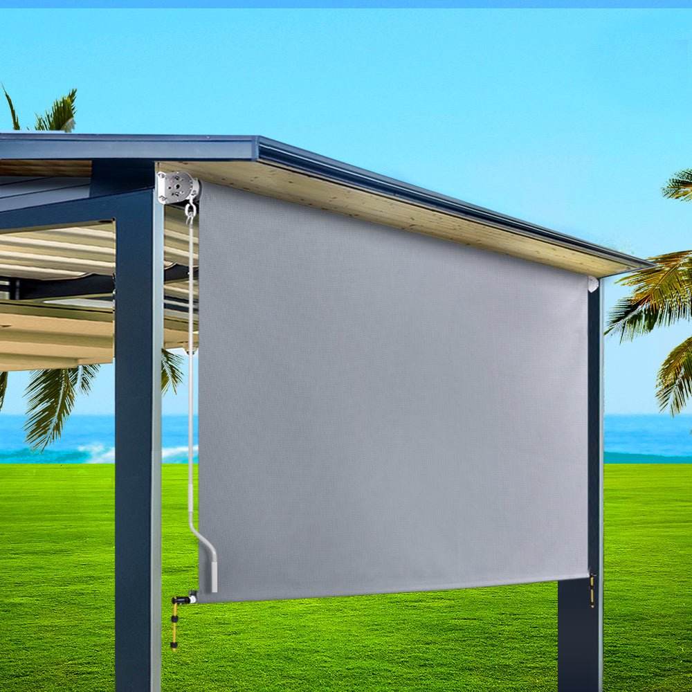 Instahut 3X2.5M Outdoor Blinds Awning Roll Down Screen Fabric Blinds Outdoor Window Shade Grey - Outdoorium