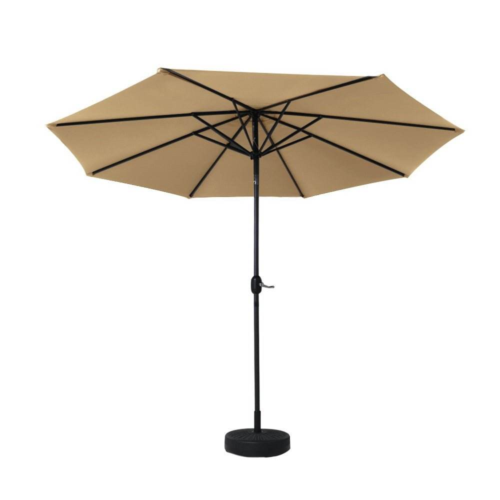 Instahut 2.7m Outdoor Umbrella w/Base Pole Stand Garden Sun Beige - Outdoorium