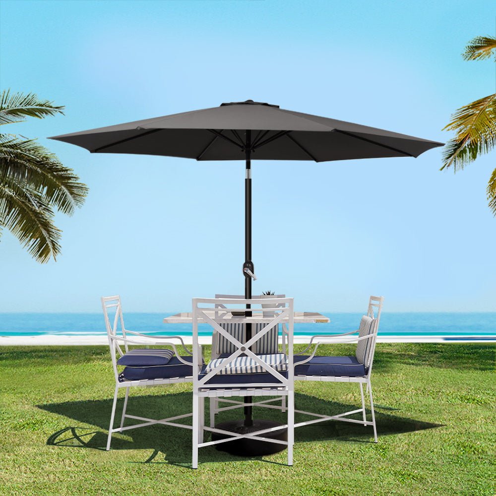 Instahut Outdoor Umbrella 2.7m Base Beach Pole Garden Tilt Sun Patio UV Black - Outdoorium