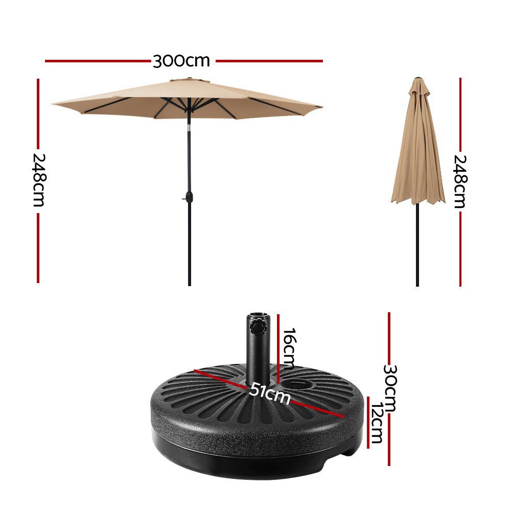 Instahut Outdoor Umbrella 3m Base Beach Pole Garden Tilt Sun Patio UV Beige - Outdoorium
