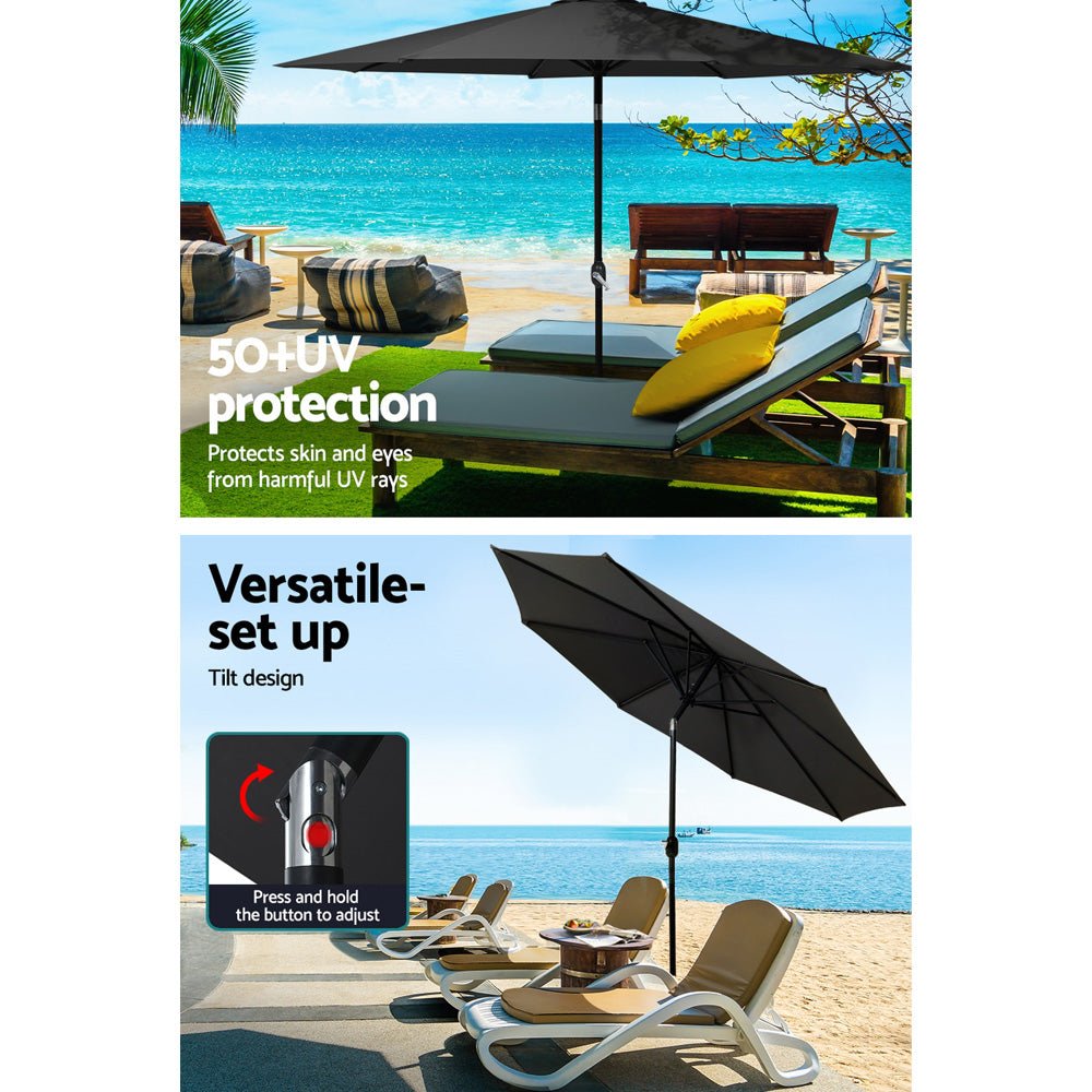 Instahut Outdoor Umbrella 3m Base Beach Pole Garden Tilt Sun Patio UV Black - Outdoorium