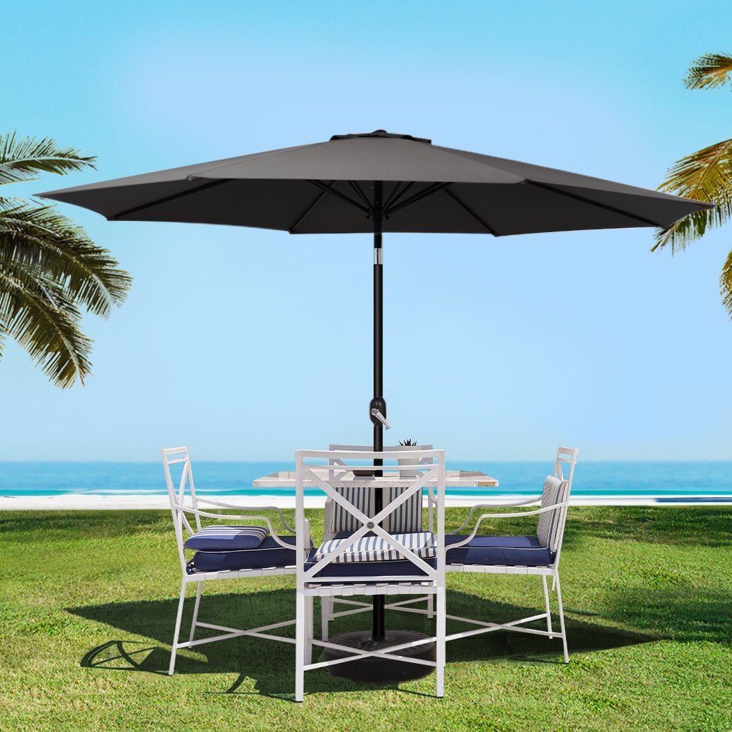 Instahut Outdoor Umbrella 3m Base Beach Pole Garden Tilt Sun Patio UV Black - Outdoorium